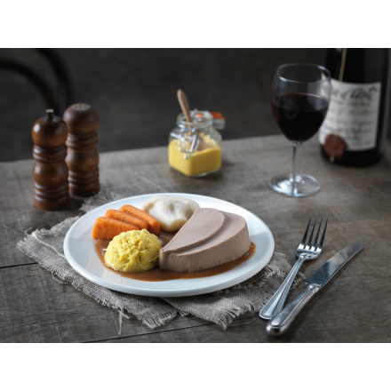 Pur&#233;ed Roast Beef with Yorkshire Pudding & Mustard Mash